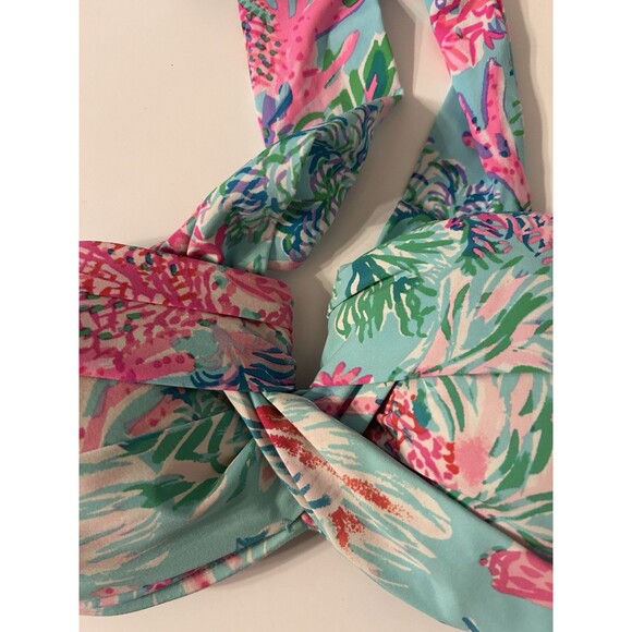 Lilly Pulitzer Eddee Halter Bandeau Bikini Top Aqua Print Size 4 - Picture 2 of 8